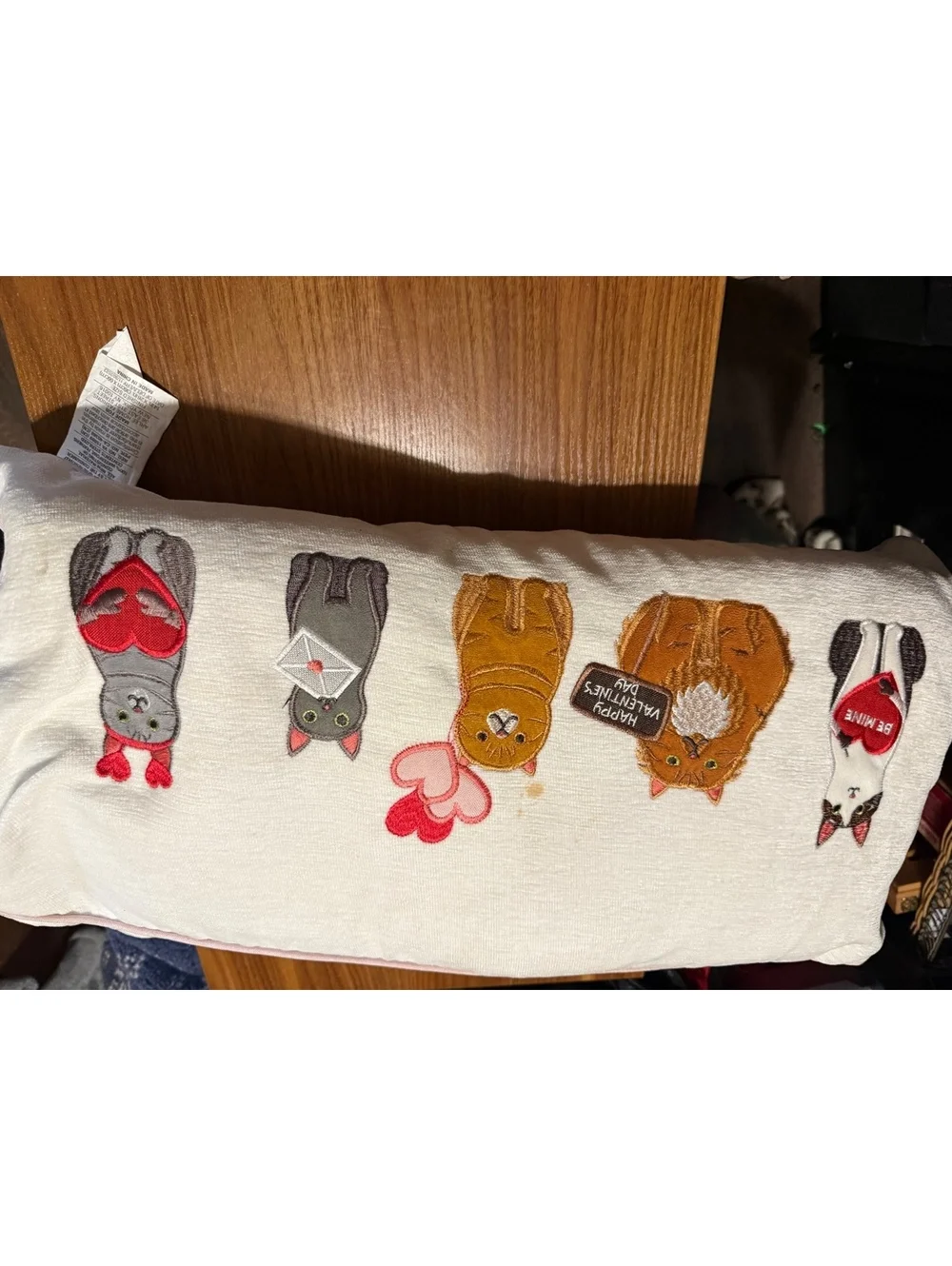 Able East Home Fashions Embroidered Cat Pillow Cover with Valentine's Day Theme